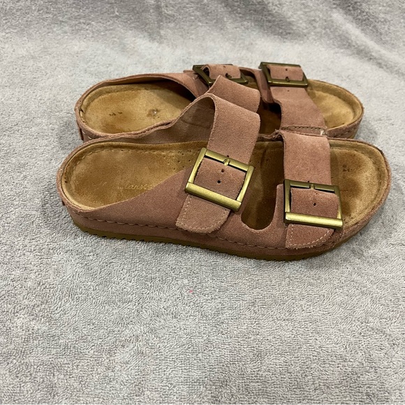 Clarks Brookleigh Sun Slider Sandals Size 5.5 Rose Suede Slip On Double Buckle - Picture 1 of 8